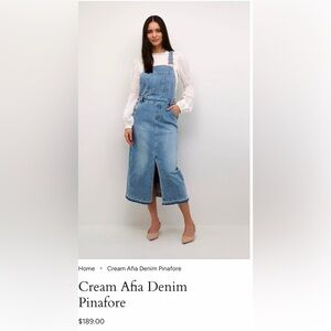 Unique Creme Crafia Denim Pinafore Jumper Dress